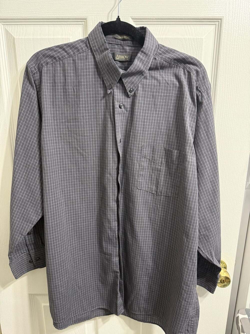 Arrow Long Sleeve Button Down Shirt Size 16-16.5 Gray Check Wrinkle Free